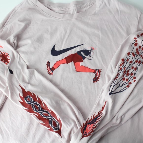 The NIKE TEE men's XL running long sleeve Dri-Fit shirt pink graphic print logo - Picture 3 of 12